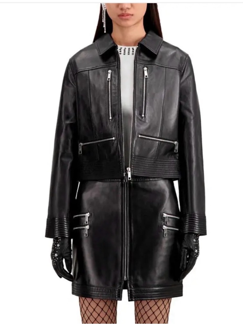 The Kooples Lamb Black Leather Zip Jacket with Silver Hardware
